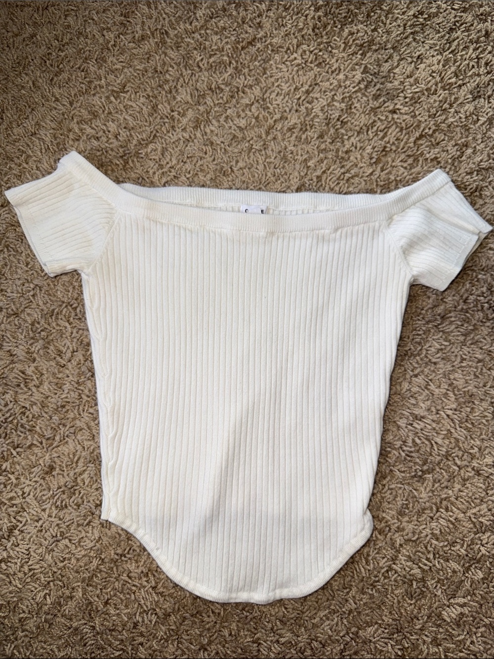 Garage Cream Off-the-Shoulder Ribbed Knit Top